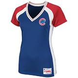 MLB Women's Chicago Cubs Opal Short Sleeve Raglan Deep V-Neck Synthetic Tee (Pro Navy/Pro Scarlet, Medium)