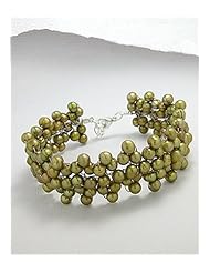 Olive ( Dyed ) Fresh Water Pearls Bracelet In Zinc