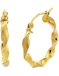 14k Yellow Gold 2.8mm Matte and High Polish Twisted Hoop Earrings