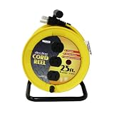 Voltec 07-00405 16/3 SJTW Yellow 4-Outlet Open Cord Reel, 25-Foot, Yellow & Black