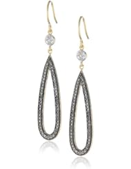 18k Gold Over Sterling Silver Black and White Diamond Drop Earrings
