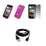 EMPIRE Hot Pink Silicone Skin Cover Case + Screen Protector + USB Data Cabl ....