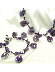 Amethyst and Garnet Necklace and Bracelet Jewelry Set