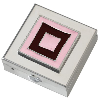 Pink Modern Squares Small Pill Box - Polished w/Mirror