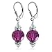 Made with Swarovski Elements� 10mm Multifaceted Round Amethyst Crystals .925 Sterling Silver Leverback 1.5" Dangle Earrings