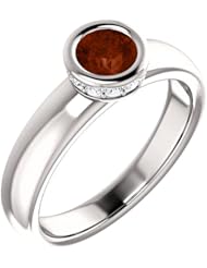 14K White Gold 5.00mm Round Cut Mozambique Garnet and Diamond Ring -- LIFETIME WARRANTY