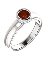 18K White Gold 5.00mm Round Cut Mozambique Garnet and Diamond Ring -- LIFETIME WARRANTY