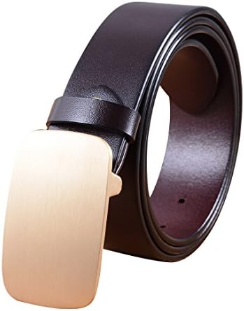 VILSBOL Men Leather Belt Casual Metal Buckle Belt-Approx.125CM-Dark Coffee-Size 40-44