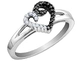 White and Black Diamond Heart Ring 1/5 Carat (ctw) in Sterling Silver
