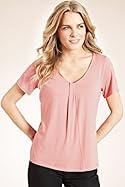  V-Neck Short Sleeve Pleated Jersey Top