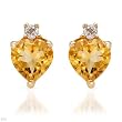 Stud Earrings With 1.40ctw Precious Stones - Genuine Citrines and Topazes Well Made in Yellow Gold Length 9mm