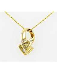 Gold Quartz and Solid 14 Karat Gold Ribbon and Diamond Pendant with 18" Solid 14 Karat Gold Rope Chain -Mined in California