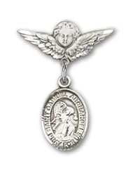 Sterling Silver Baby Badge with St. Gabriel the Archangel Charm and Angel with Wings Badge Pin