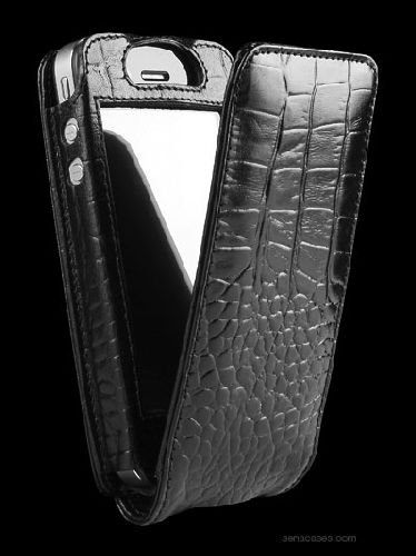 Sena Magnetflipper Leather Case for iPhone 4 - Croco Black - Fits AT&T iPhone