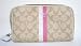 AUTHENTIC COACH HERITAGE STRIPE EXTRA LARGE COSMETICS POUCH 43505 Light Khaki/Pink
