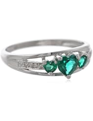Sterling Silver Heart-Shape Created Emerald and Diamond (.018 cttw) Ring, Size 8