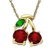 14k Yellow Gold Lab Created Ruby and Emerald Cherries Pendant