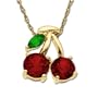 14k Yellow Gold Created Ruby and Emerald Cherries Pendant