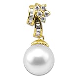 South Sea White Pearl Pendant with Diamonds in 14K Yellow Gold