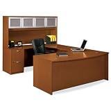 Contemporary Laminate Bowfront U-Desk with Left Bridge and Glass Door Hutch Basyx BL Laminate Collec