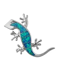 925 Silver Rhodium Blue Opal Gecko/Lizard Pendant Hawaiian Silver Jewelry