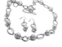 Silver Brush Metal Link Ball Necklace Earring Set Fashion Jewelry