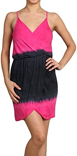 Women's Sexy Black Fuschia Pink Spaghetti Strap Surplice Tulip Skirt Maxi Dress