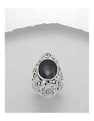 Black Resin Reconstructed stones Ring In 92.5 Sterling Silver