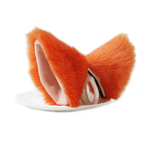 E-TING® Cat Fox Fur Ear Hair Clip Anime Cosplay Costume Orange with Beige