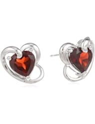 Sterling Silver Genuine Garnet Heart Stud Earrings