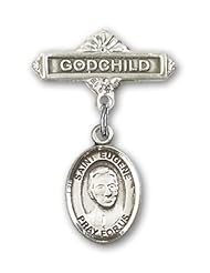 Sterling Silver Baby Badge with St. Eugene de Mazenod Charm and Godchild Badge Pin