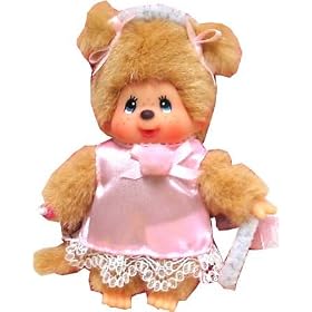 Monchhichi Girl in Pink Dress/blouse Plush Doll Keychain
