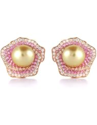 Diamond Pink Sapphire & Pearl 18k Rose Gold Earrings