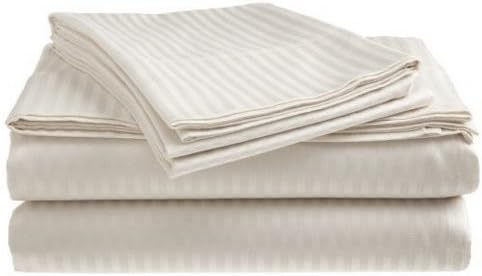 London Home 4-Piece Bed Sheet Set - Dobby Stripe - 100% Cotton Sateen - 400 Thread Count - Twin - White
