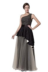 Lace Mesh One Shoulder Sleeveless Charmeuse/Silk Evening Dress 