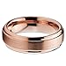 Tungsten Wedding Band Ring 6mm for Men Women Comfort Fit 18K Rose Gold Plated Beveled Edge Brushed Polished Lifetime Guarantee