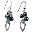 Handmade Grey Freshwater Pearl Earrings With Blue Swarovski Crystal & Sterling Silver Teardrop