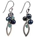 Handmade Grey Freshwater Pearl Earrings With Blue Swarovski Crystal & Sterling Silver Teardrop