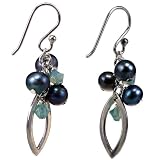 Handmade Grey Freshwater Pearl Earrings With Blue Swarovski Crystal & Sterling Silver Teardrop