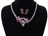 Twin Amethyst Purple Crystal Rhinestone Lizard Reptile Pair Necklace Earring Set
