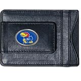 Kansas Jayhawks Black Leather Card Holder and Magnetic Money Clip