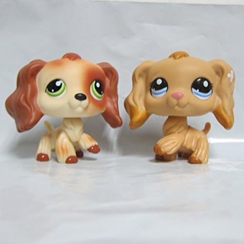 2x-Littlest-Pet-Shop-LPS-Toys-Tan-Brown-Cream-Cocker-Spaniel-Dipped-Puppy-Dog