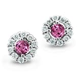 14k White Gold Cluster Natural Pink Sapphire and Diamond Earrings (G, SI2, 1.30 cttw)