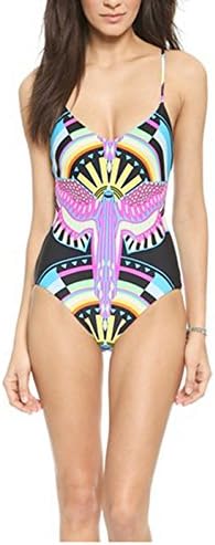 GLGG Women's Sexy Dual Layer Lace Up&Colorful Floral Print One Piece Bikini Swimsuit (M, Purple)