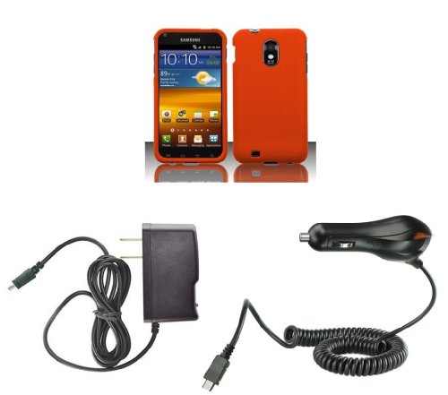 Samsung Galaxy S II Epic 4G Touch (Sprint) Premium Combo Pack - Halloween Orange Rubberized Shield Hard Case Cover + Atom LED Keychain Light + Wall Charger + Car Charger