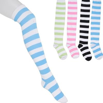 大きめサイズ・縞々ボーダーニーハイソックス 4色 (アリスブルー)