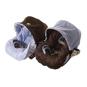 Itzy Ritzy Baby Ritzy Rider in Minky Dot Blue & Chocolate Minky Infant Car Seat Cover