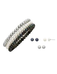 Black, White and Grey Pearl Bracelet and Earring Set