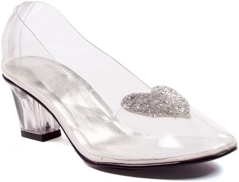 Womens Sexy Clear Shoes Heeled Pump Slipper With Silver Glitter Heart Princess Size: 7
