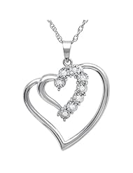 Sterling Silver Journey Diamond Double Heart Pendant on an 18 inch Chain ( 1/10cttw)